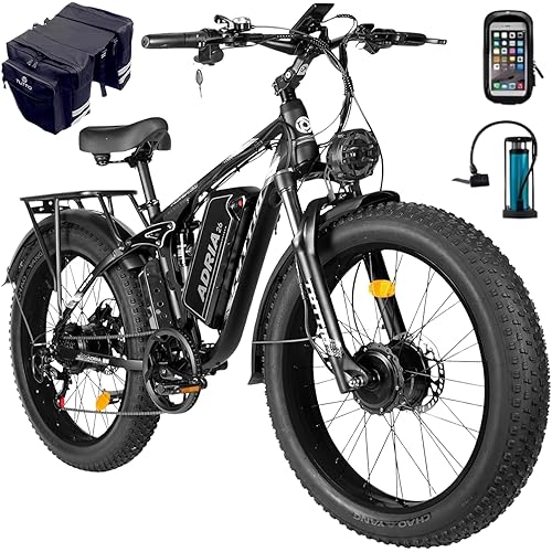 TUTTIO 5000W Peak Dual Motor Ebike, 40-46MPH Electric Bike for Adults, 52V 25AH Long Range Dirt Bike, 26" Fat-Tire Hunting Ebike, Full Suspension Mountain Bike for Off-Road Snow