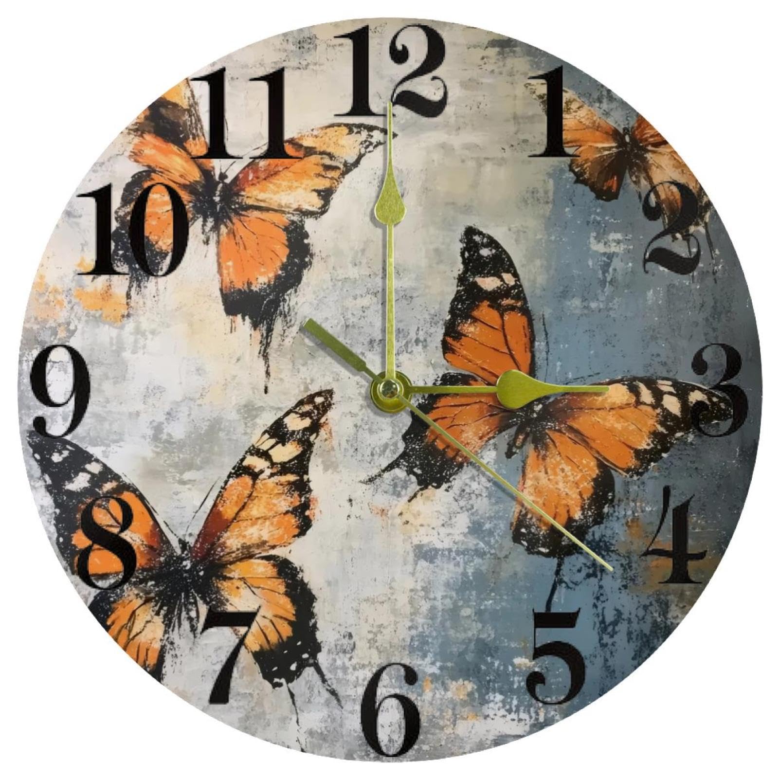Horloge murale silencieuse a quartz motif grunge papillons pour le bureau