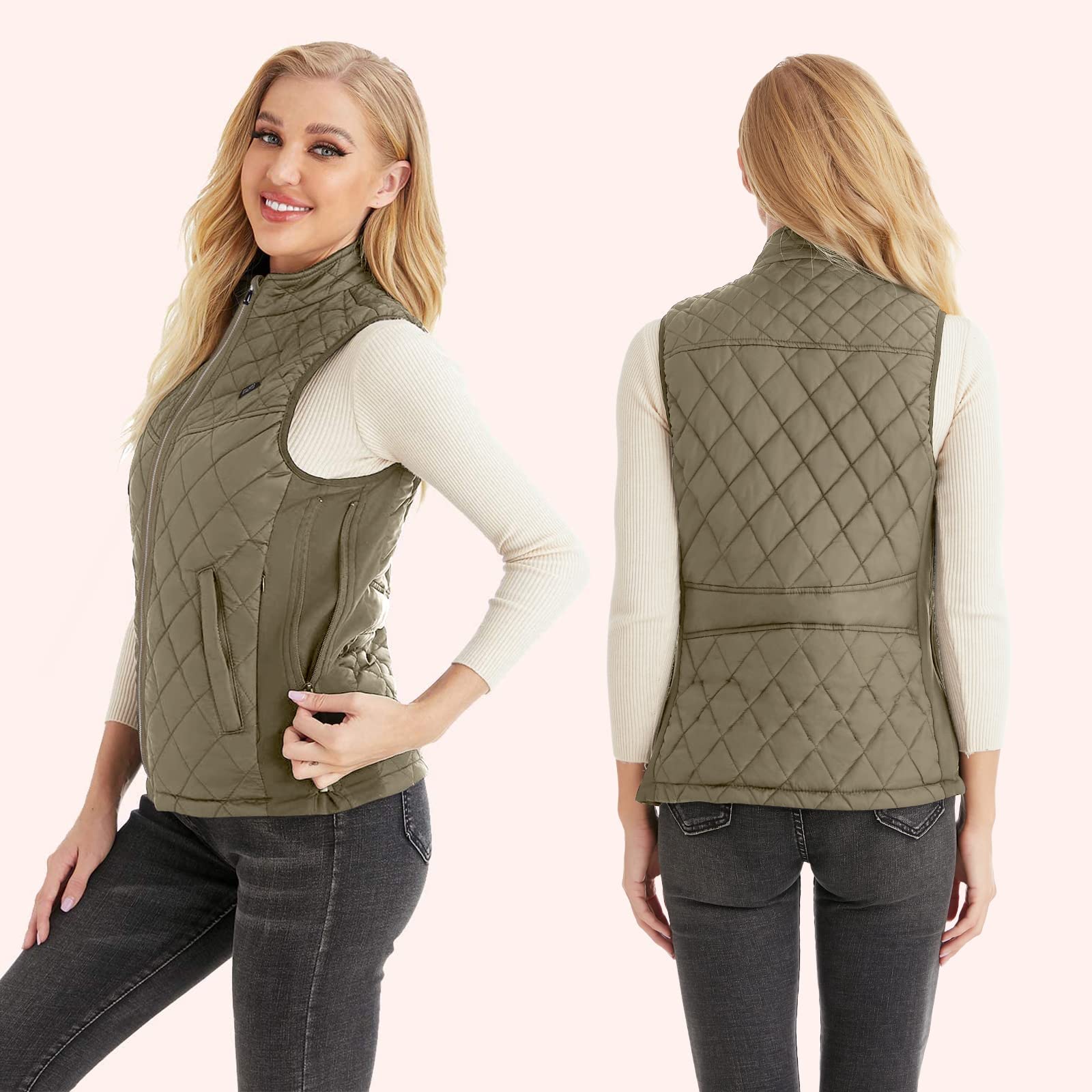 Kintiwe Gilet Riscaldato Donna con Batteria, Temperatura Regolabile Lavabile Gilet Riscaldante Giacca Riscaldabile Invernale per Caccia Moto Escursionismo e Campeggio