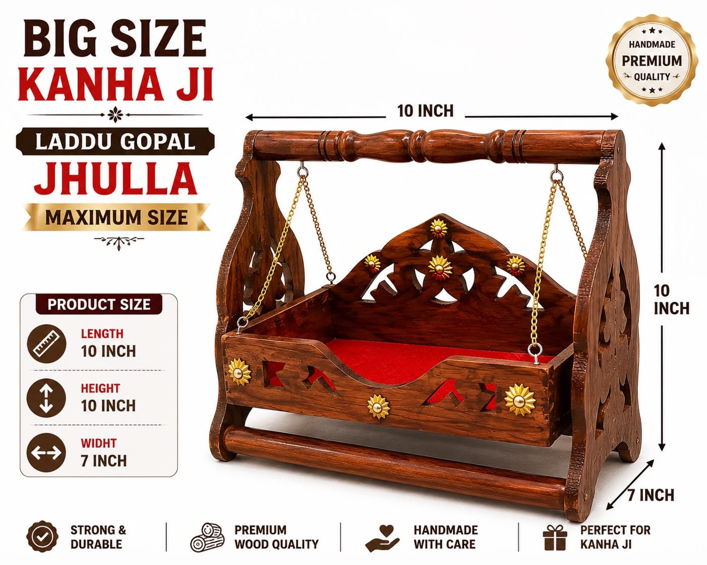 Kanha Ji Swing - Wooden Laddu Gopal Jhula for Pooja -2
