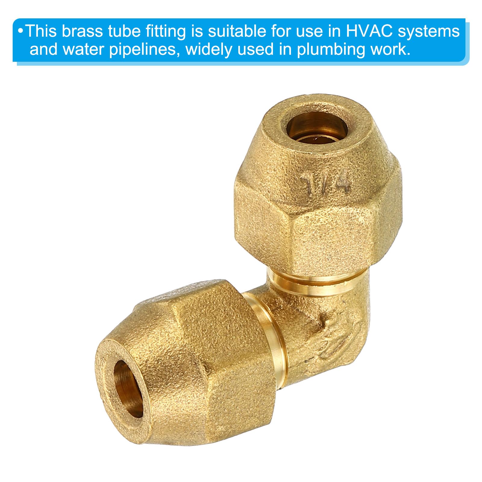 Accesorio de tubería de latón de 1/4" x 1/4", Paquete de 2, Adaptador de tubería de Codo de 90 Grados con Tuerca para Aire Acondicionado, refrigeración y plomería
