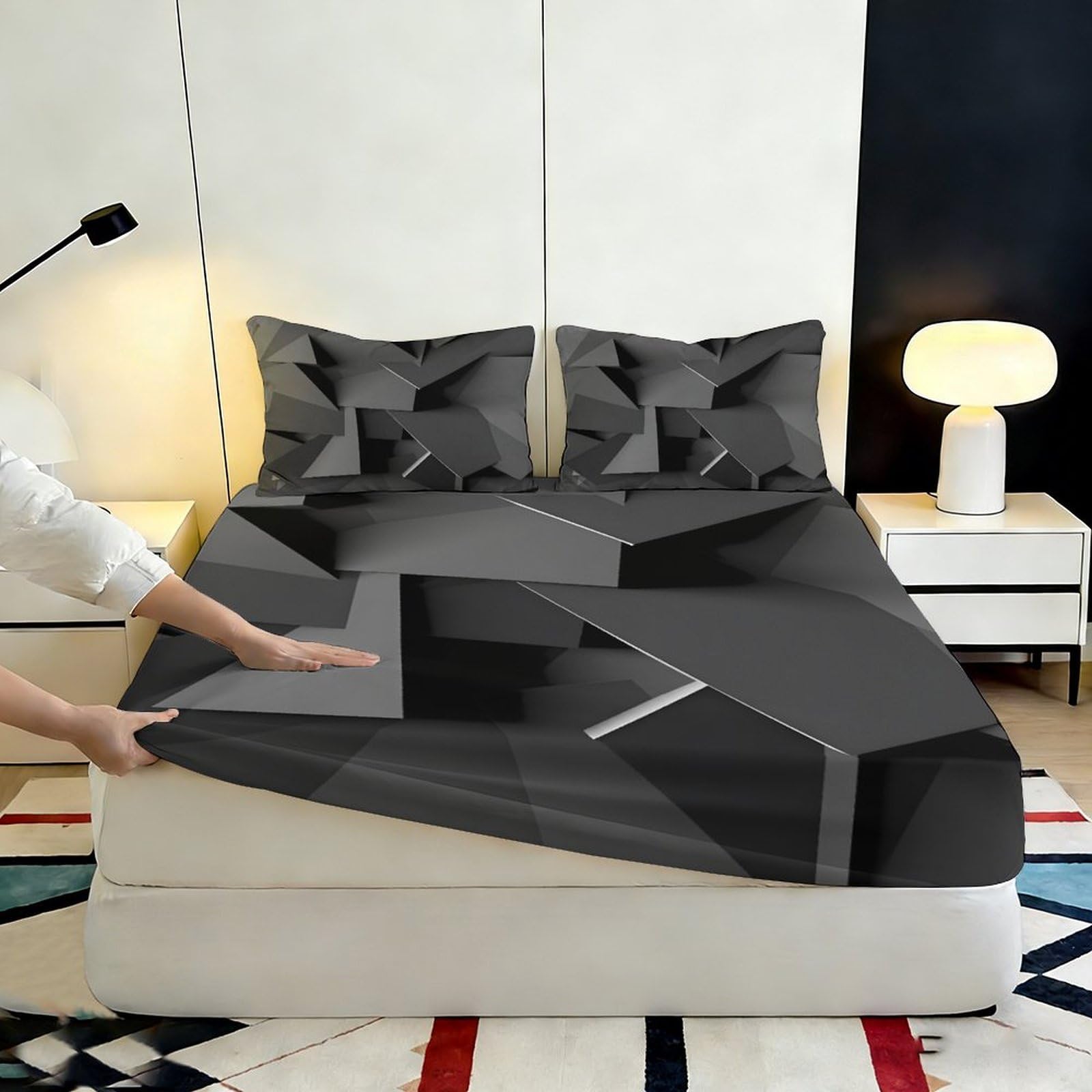 Lenzuolo con angoli con stampa geometrica 3D, in microfibra, antiscivolo