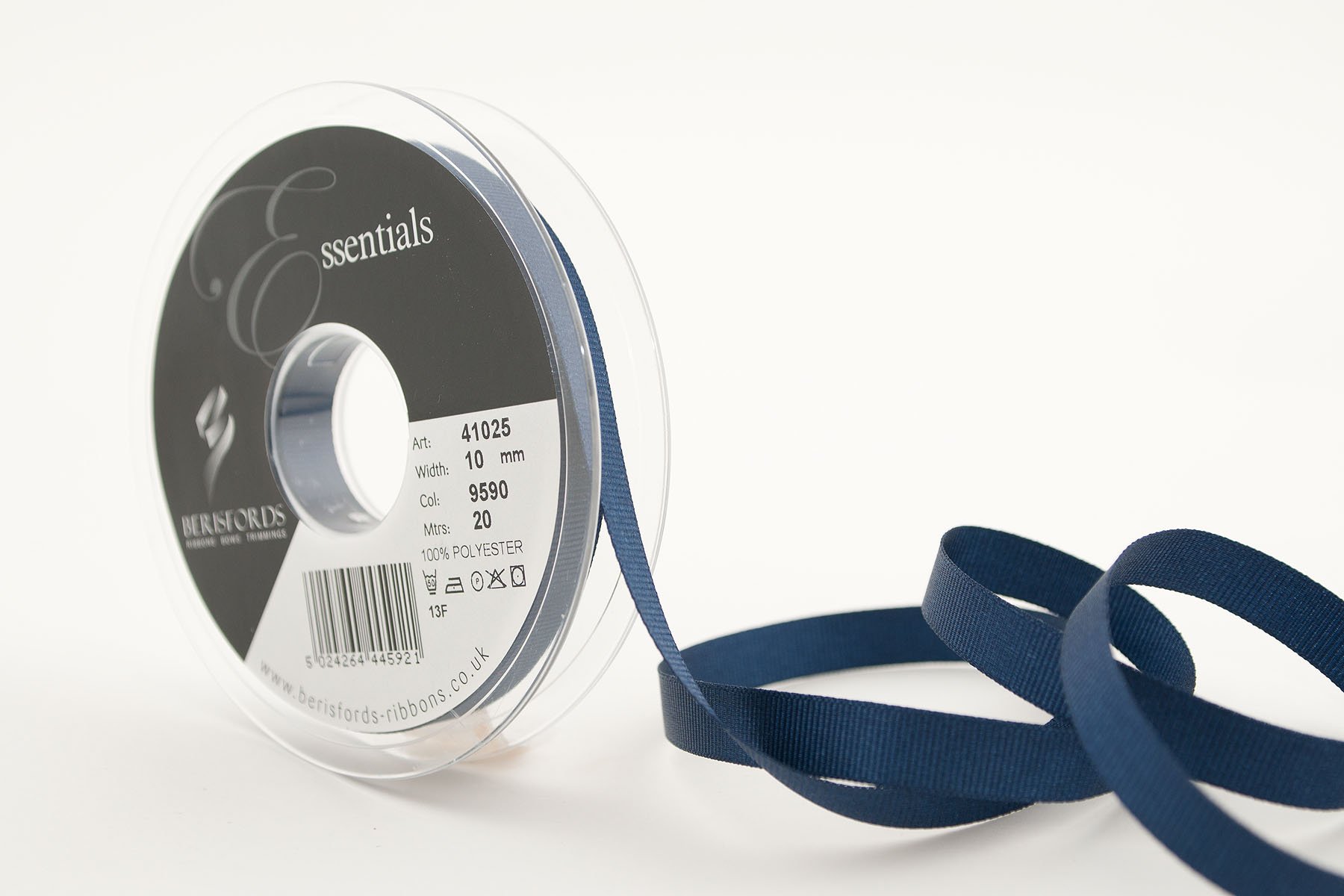 Berisfords 41025 20 m x 10 mm Polyester Grosgrain Ribbon, Navy