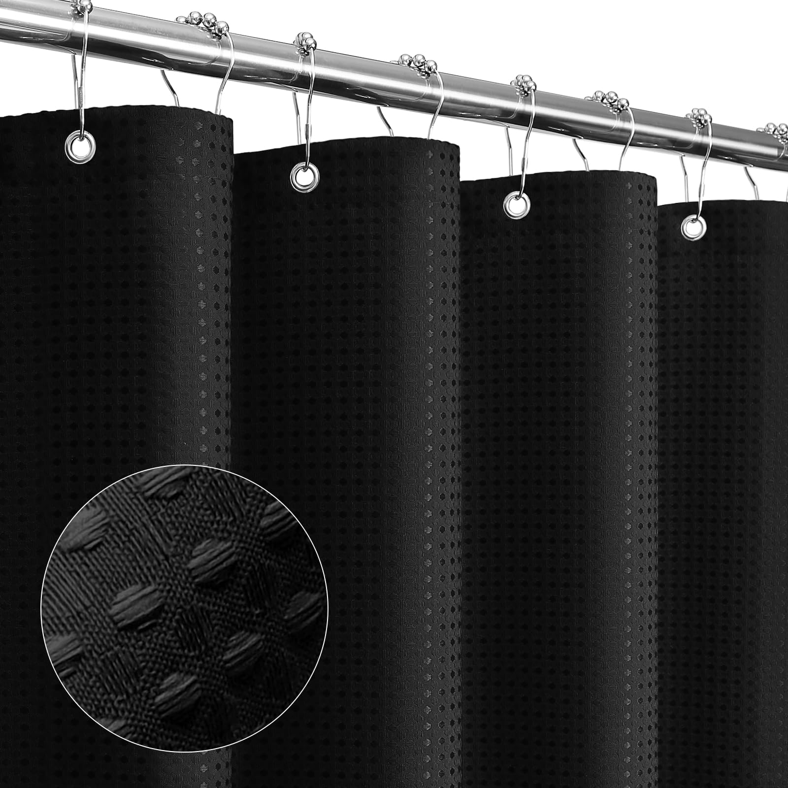 Gibelle Small Stall Shower Curtain 36 x 72, Narrow Half Waffle Weave Textured Fabric Shower Curtain for Bathroom, Water Repellent, Machine Washable,