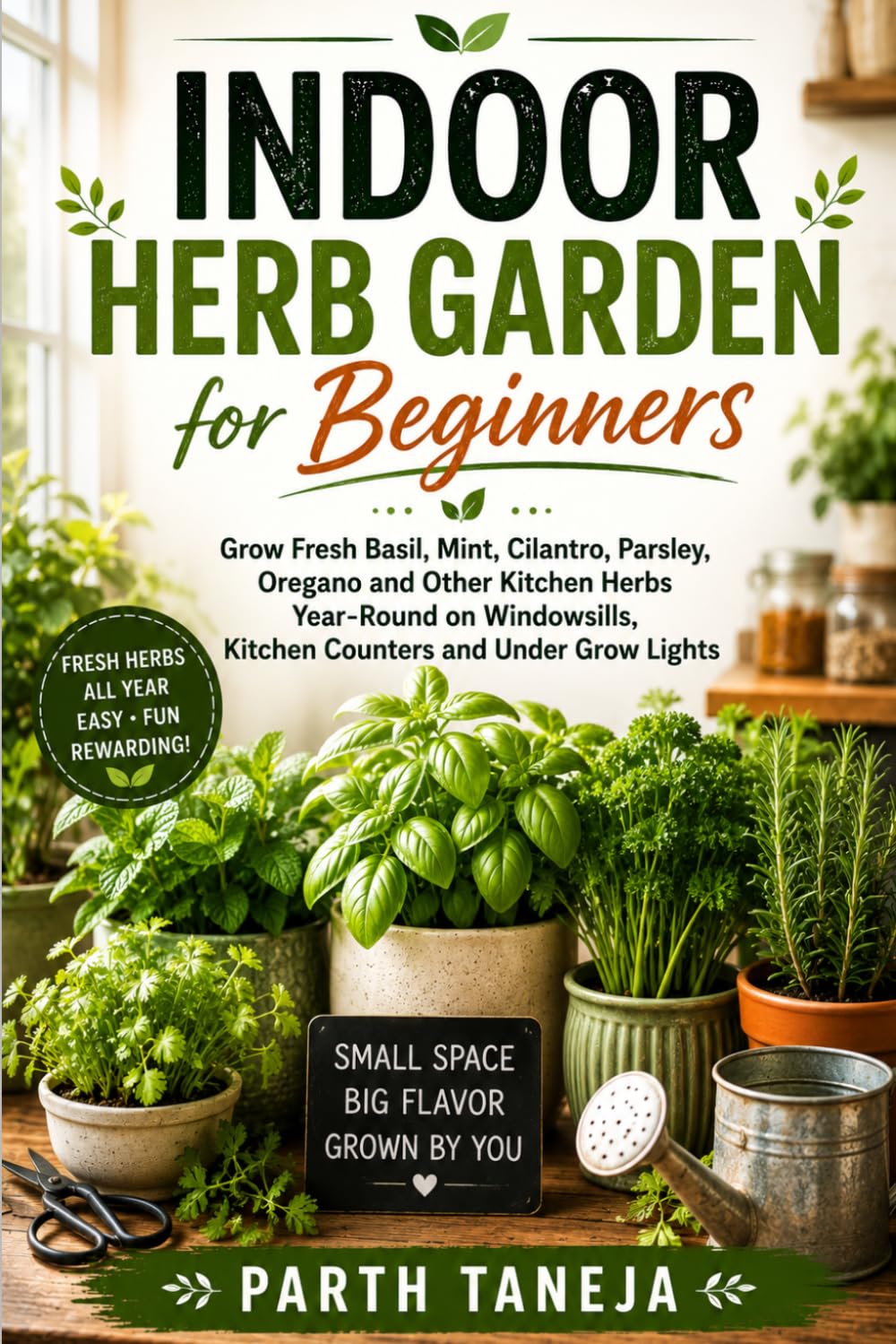 Indoor Herb Garden for Beginners: Grow Fresh Basil, Mint, Cilantro, Parsley, Oregano and Other Kitchen Herbs Year-Round in Small Spaces Using ... Grow Lights (HOMEGROWN HARVEST COLLECTION)