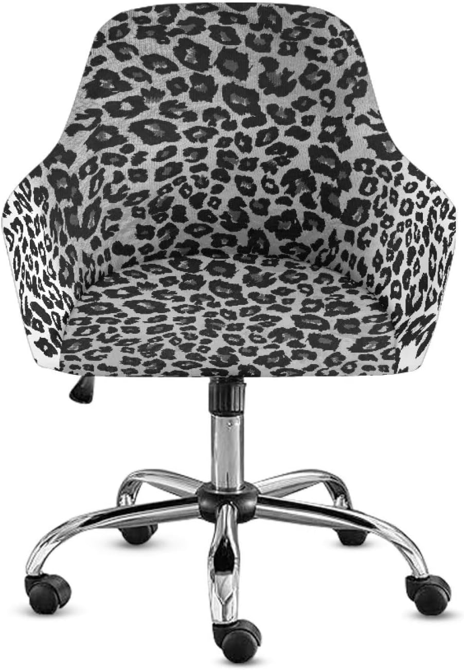 Xoenoiee Swivel Accent Dining Chair Cover Stretch Mid Back Accent Office Desk Chair Slipcover Soft Arm Chair Protector for Home Office, Black Leopard Print