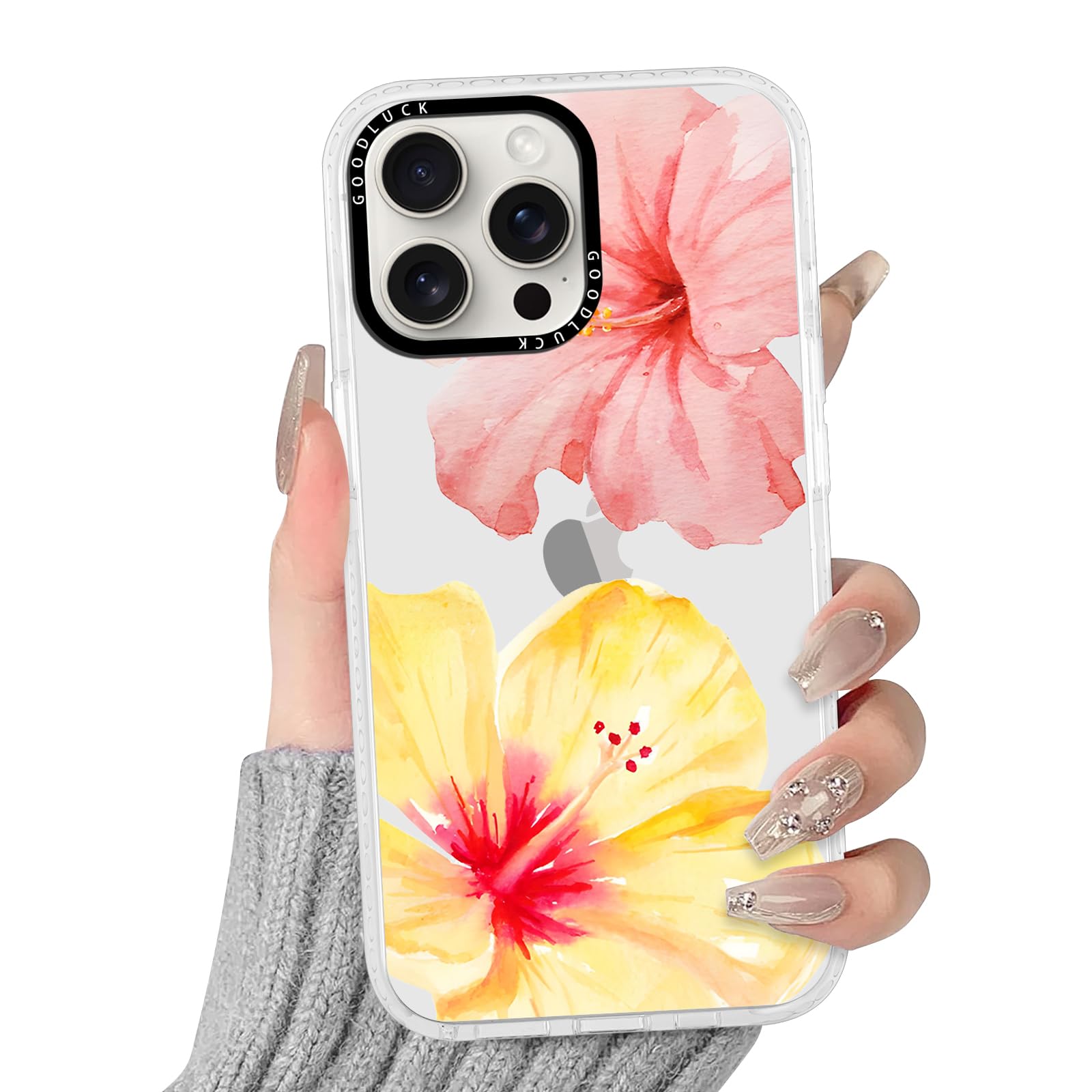 Yoedge Cover per iPhone 15 Fiori, Silicone Custodia con Nero Linee