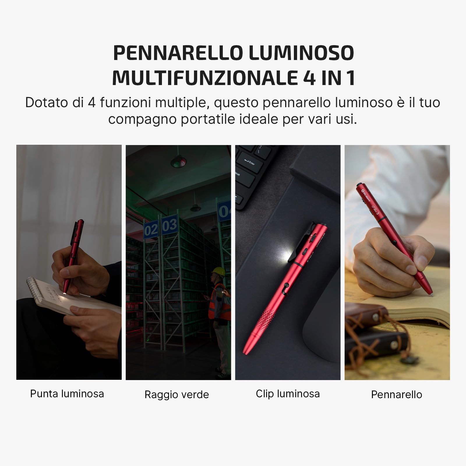 OLIGHT Open 3 Penna Torcia LED da 120 Lumen con Luce Rossa e Verde, Torcia Ricaricabile EDC portatile e facile da caricare per Scrivere, Lavorare, Avventure, Affari Professionali (Rosso)