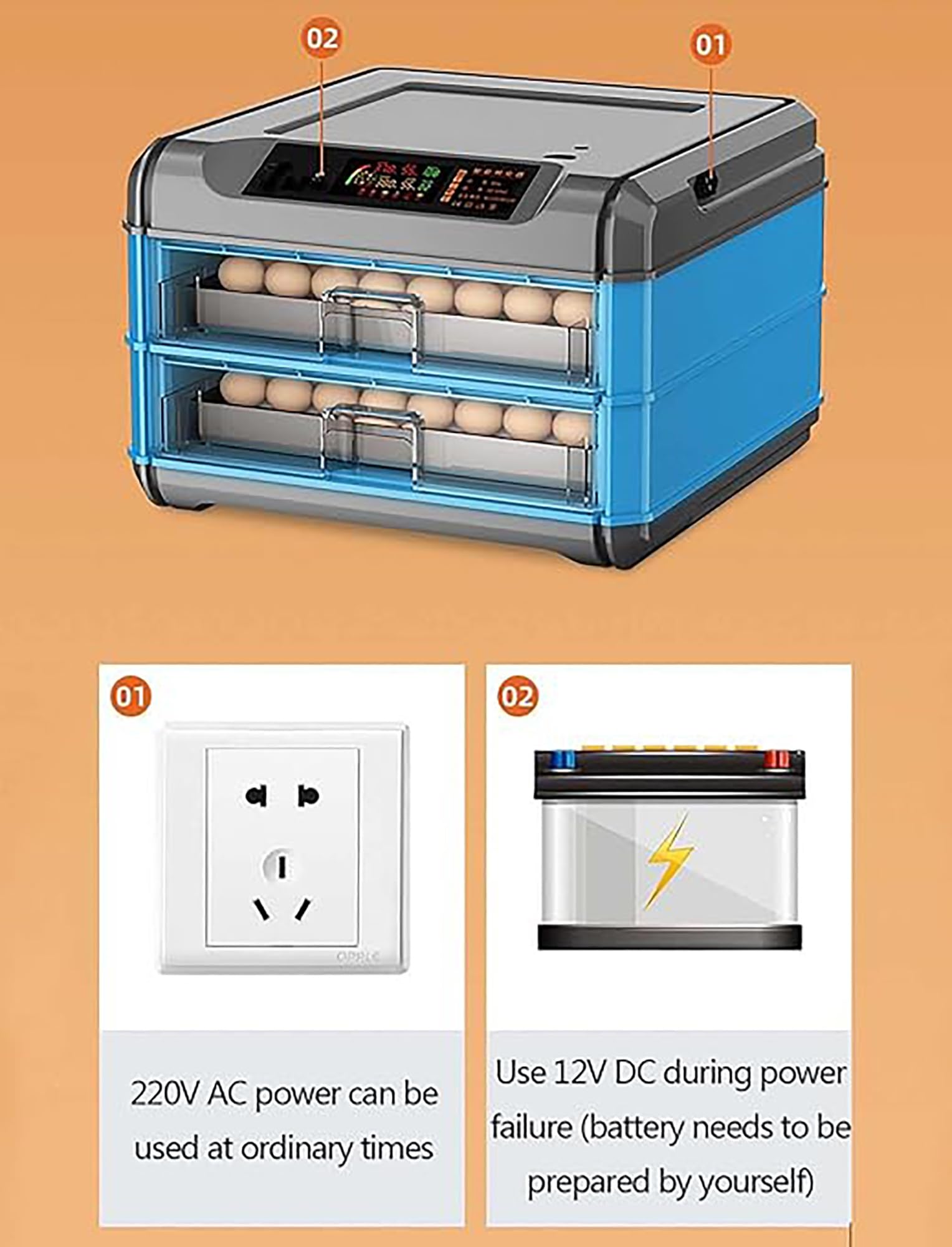 Incubadora automática de huevos con control de humedad y temperatura, incubadora de aves de corral totalmente automática para pollos y codornices, volteador de huevos, capacidad para 9 huevos