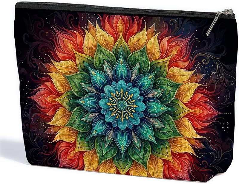 Necessaire de maquiagem ZHAMEN Mandala com zíper, organizadora para viagem, Multicolor 1594