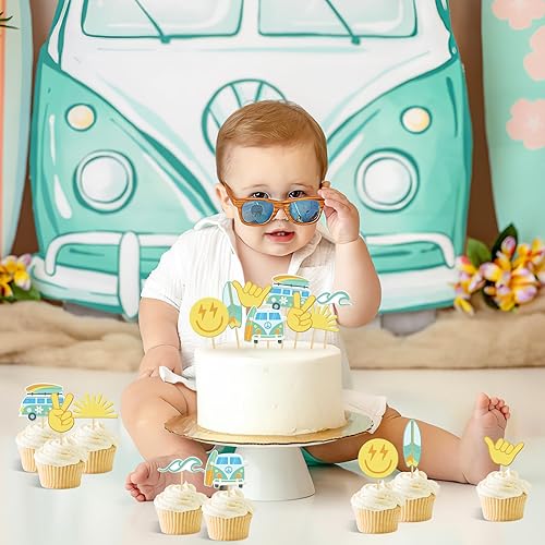 Miniatura 5 de 32 piezas de decoración de fiesta de surf, hippie, groovy, decoración de fiesta de cumpleaños, estilo bohemio, ola, sol, hippie, autobús, Shaka,