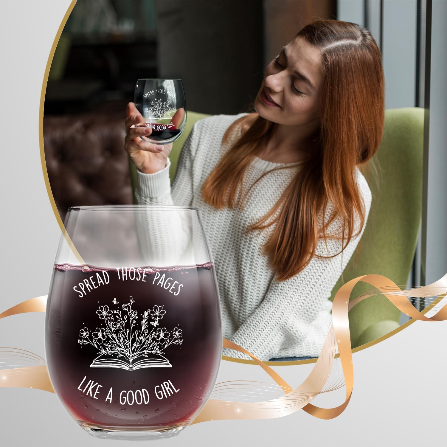 Book Lovers Wine Glasses Gift for Birthday, Funny Bookish Gift for Readers and Besties, Book Club Gifts, Dark Romance Merch- Spread Those Pages Like a Good Girl
