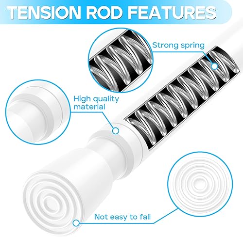 Miniatura 49 de Barra de cortina de tensión para ventanas de 28 a 48 pulgadas, barras de cortina con resorte, barra de tensión negra, sin perforación, barra
