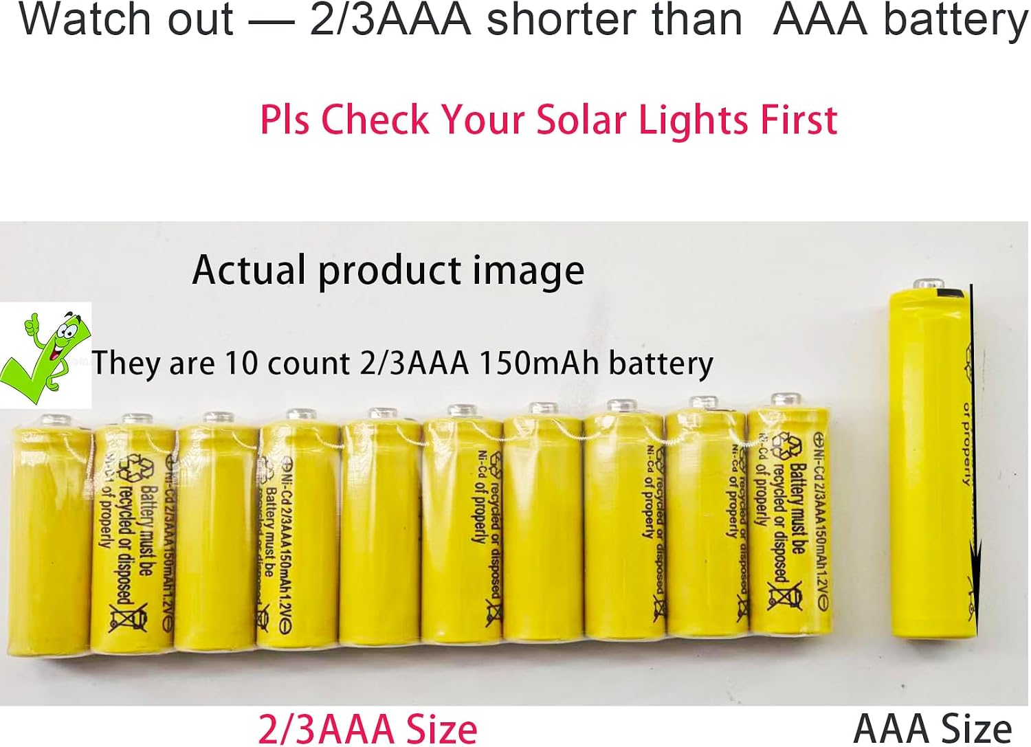 10Pcs NiCAD 2/3AAA 150mAh 1.2V Rechargeable Battery for Outside Solar Light image 3