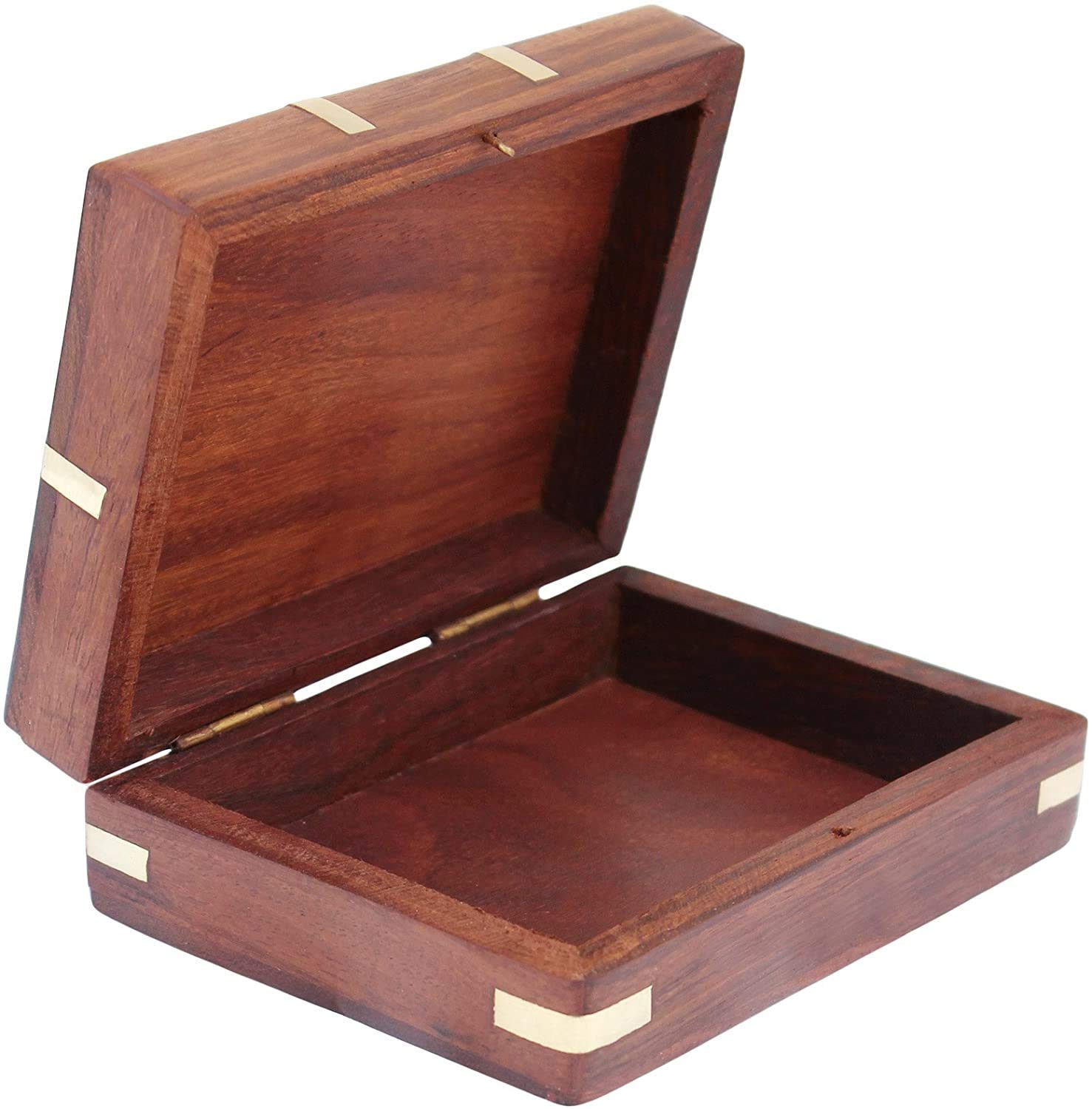 Caja de almacenamiento hecha a mano de madera con diseño de latón – Organizador de caja de cartas de juego