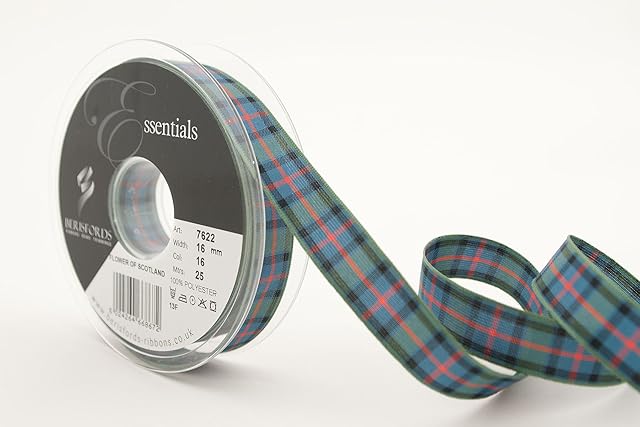 Berisfords 7622-FS-16 16mm wide Flower Of Scotland Tartan Ribbon, 25m long Reel, Blue, 10.4 x 10.4 x 2 cm