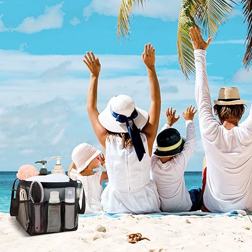 Miniatura 6 de Attmu Organizador de ducha de malla portátil, de secado rápido, bolsa de ducha colgante para dormitorio universitario, artículos esenciales de gran