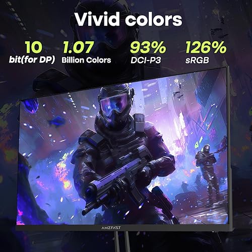 Miniatura 5 de Amzfast Monitor de juegos FHD de 24.5 pulgadas 280Hz240Hz, sincronización adaptativa de 1 ms, 3000 1, 10 bits, 126% sRGB, 2 HDMI 2.0 y 2 DP1.4,