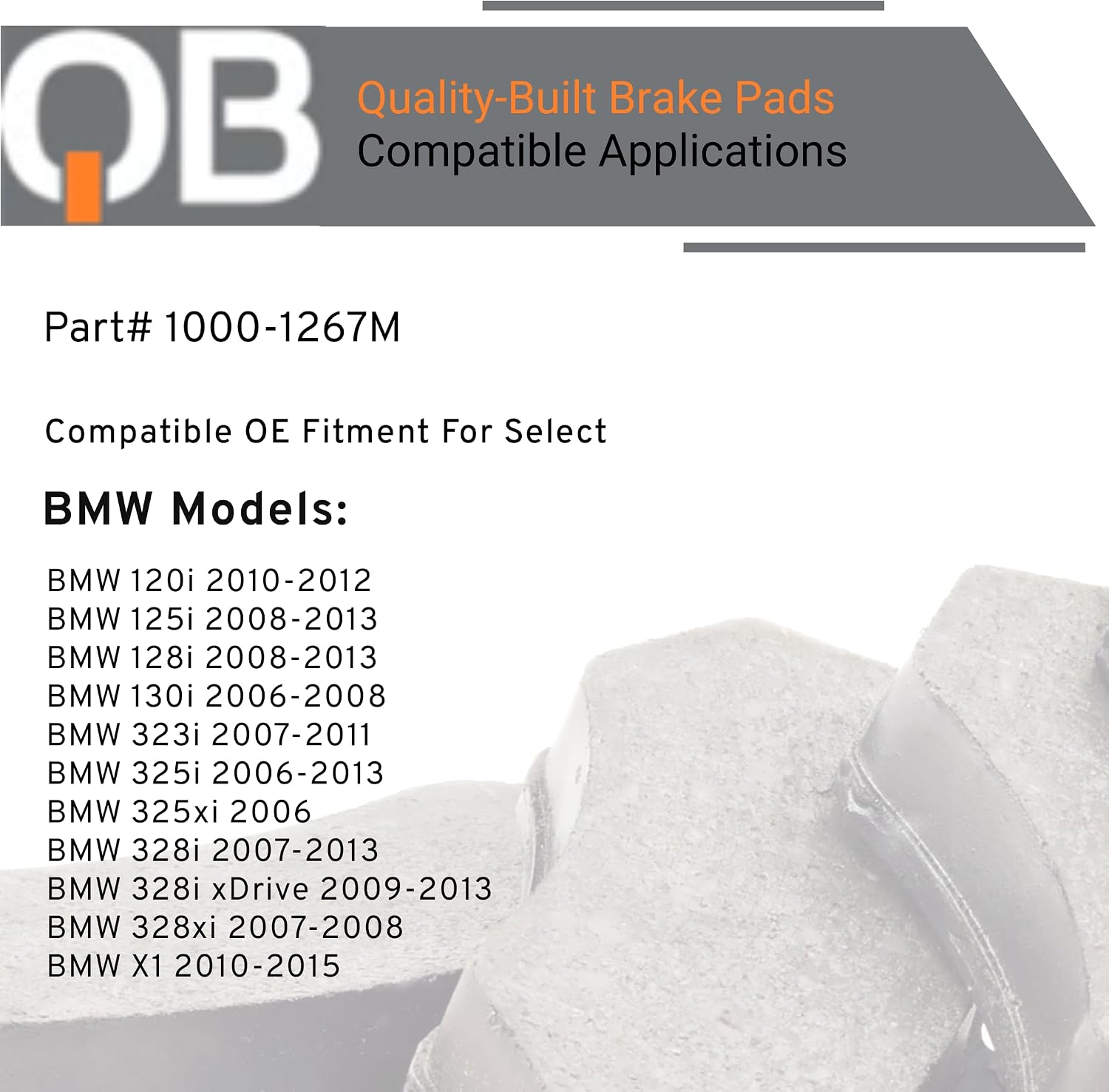 QUALITY-BUILT Rear Semi-Metallic Brake Pads, QB 1000-1267M, Compatible with 2006-2015 BMW (120i,125i,128i,130i,323i,325i,325xi,328i,328i xDrive,328xi,X1)