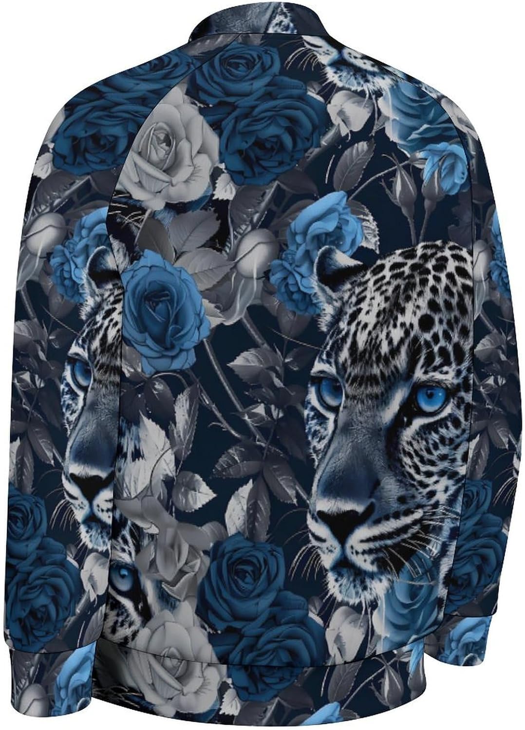 Leopard with Blue Eyes Rose Novelty Men's Baseball Jackets Causal Sweatshirt Button Top Long Sleeve Coat