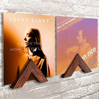 TIMCORR Vinyl Record Holder Set : Vinyl Wall Mount for Record Display, Pine Wood Album Shelf with Sticky Transparent Tapes Hanging on the Wall (Brown) (Brown of 2) (Set of 2) (Set of 2)