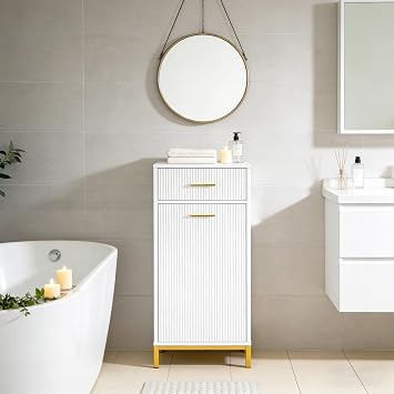 Modern Tilt-Out Laundry Hamper Cabinet, Free Standing Laundry Chest Organiser Unit & Removable Liner with Drawer, Dirty Clothes Basket for Bathroom, Bedroom, Laundry Room White