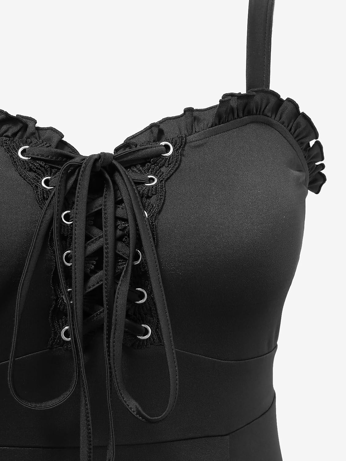 ROSE GAL Plus Size Lace Godet Hem Gothic Dress for Women Ruffled Edge Lace-up Sleeveless Maxi Swing Dress - Image 3