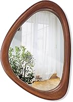 MAGFLERUM Irregular Asymmetrical Wall Mirror 15x10 Inch Black Walnut Wood Frame - Modern Hanging Decor for Bedroom Bathroom Living Room