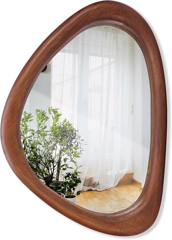 Irregular Wall Mirror, 15*10in Asymmetrical Wood Mirrors, Small Wall Mirror | Hanging Vertically and Horizontally. Mirrors for Wall Decor (Black Walnut)