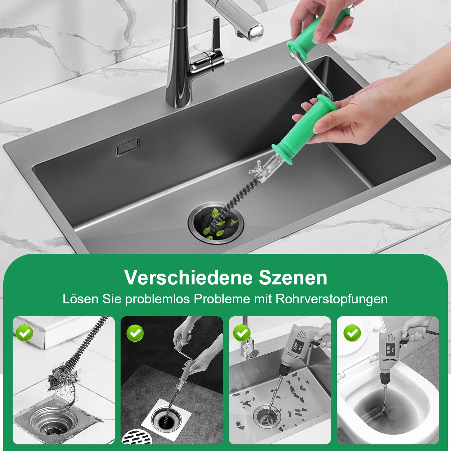 Rohrreinigungsspirale Abflussreiniger Spirale Abfluss Rohrreinigung 3+3m×12mm Rohrspirale Abflussspirale Rohrreinigungswelle Drain Snake mit 6Stk Abflussreiniger Schneidkopf