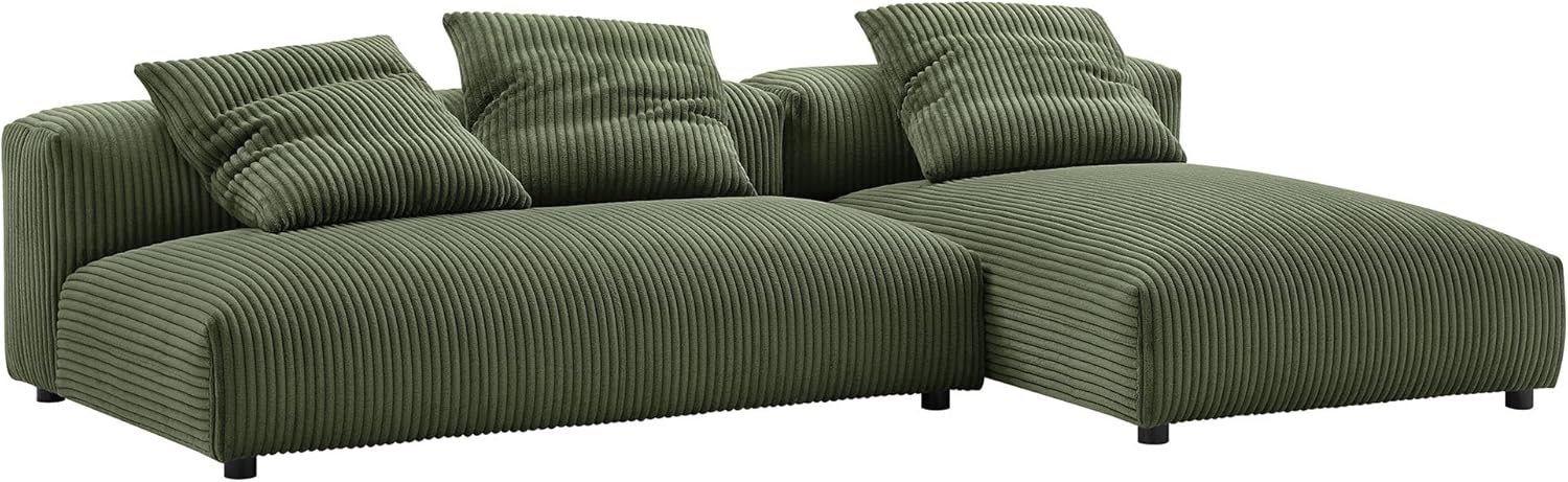 Modway Solace Modular Corduroy Sectional Sofa with Chaise in Fern - Comfy Corduroy Upholstered Deep Seat Sofa - Modern L-Shaped 2-Piece Sectional Sofa Set - 3 Seater Fabric Sofa for Living Room