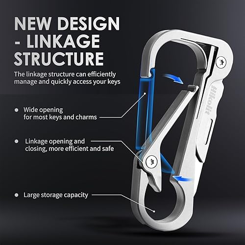 Miniatura 2 de Clip de mosquetón de titanio, llavero multiherramienta EDC con cuchillo plegable y abridor de botellas, llavero mosquetón para exteriores,