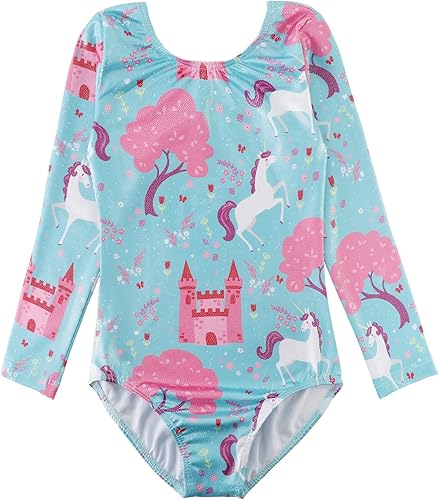 HOZIY Long Sleeve Leotards for Girls Gymnastics Kids Toddler Tumbling Outfits Floral Unicorn Galaxy Rainbow Stripe Pattern