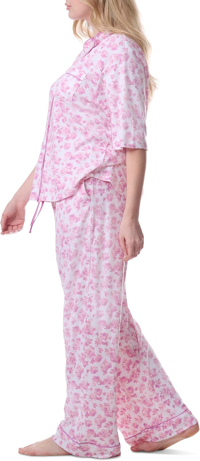Karen Neuburger womens Plus Size Girlfriend Notch Collar Elbow Length Sleeve Top and Pant Bottom Pajama Set - Image 3