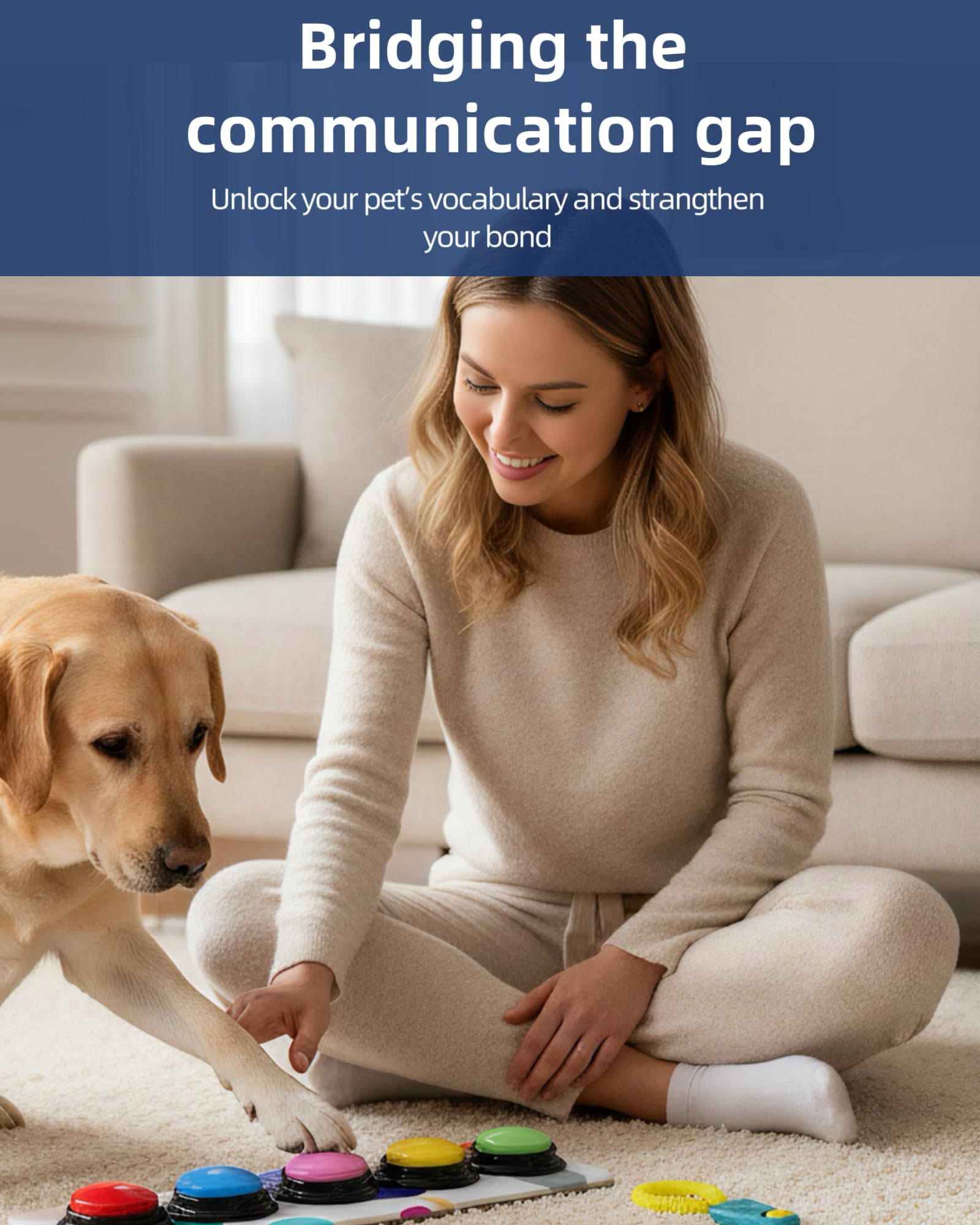 Botones de conversación para perros para comunicación, juego de 6 botones de colores con alfombrilla antideslizante, calcomanías y clicker de entrenamiento, botones grabables para perros y