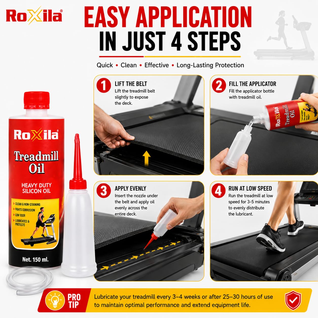 Roxila Pure Silicone Treadmill Lubricant Oil, 150 ml, High Viscosity Belt Lubricant with Easy Dispenser | Reduces Noise & Friction | Extends Motor & Belt Life | Compatible with All Treadmill 2
