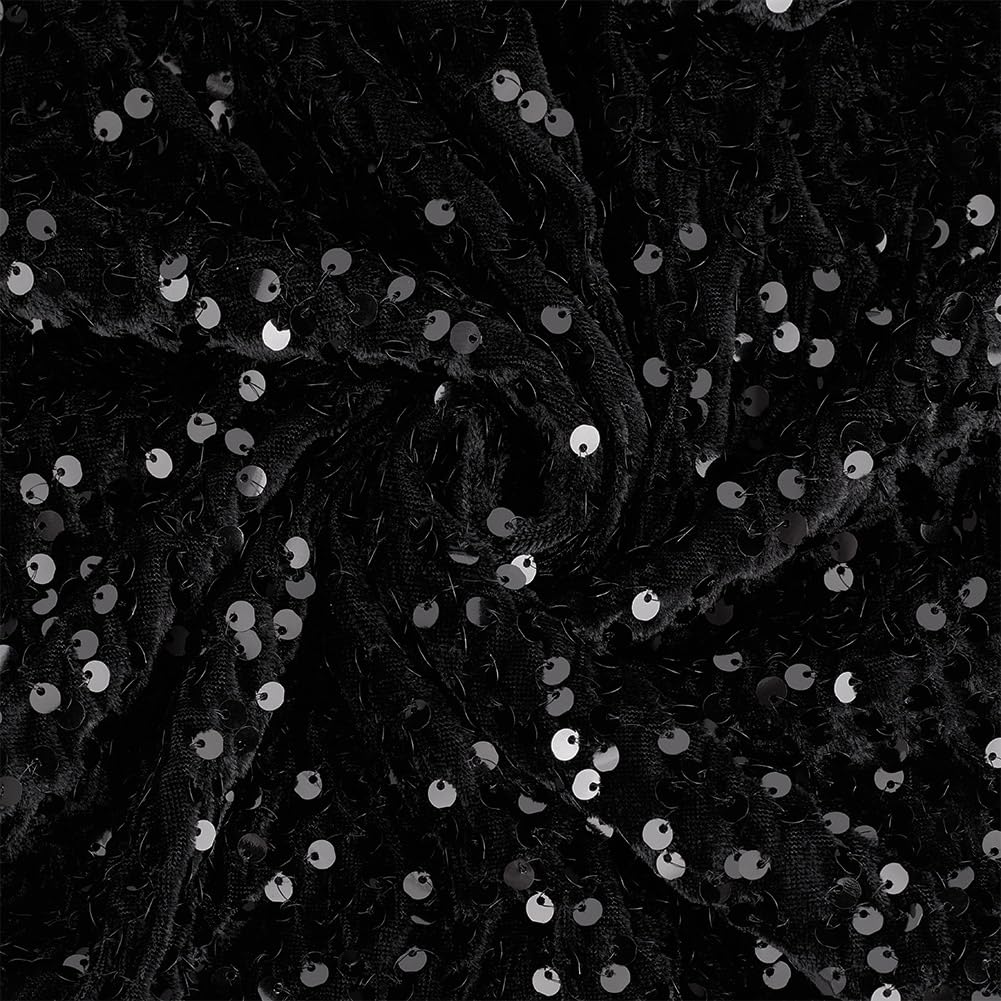 OLYCRAFT 3m/3.3 Yards Velvet Sequin Fabric - Black Glitter - Polyester Mesh - Sequins - Stretch - Craft Clothes Decoration