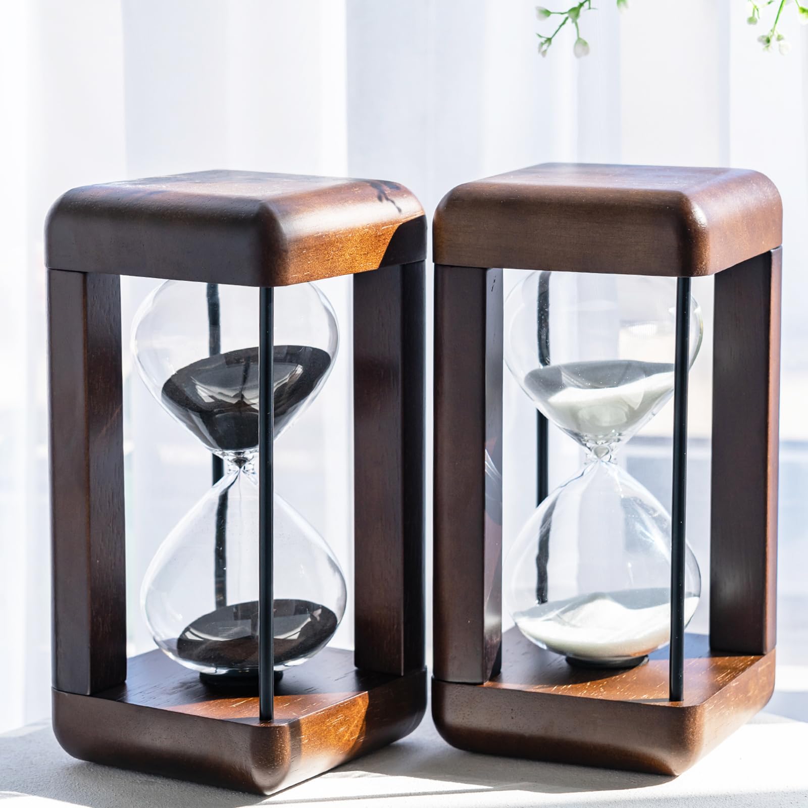 Grande clessidra premium in legno di noce, 60 minuti clessidra, bicchiere per ore con clessidra come regalo, decorazione a clessidra per casa, scrivania, ufficio, decorazione di nozze (bianco)