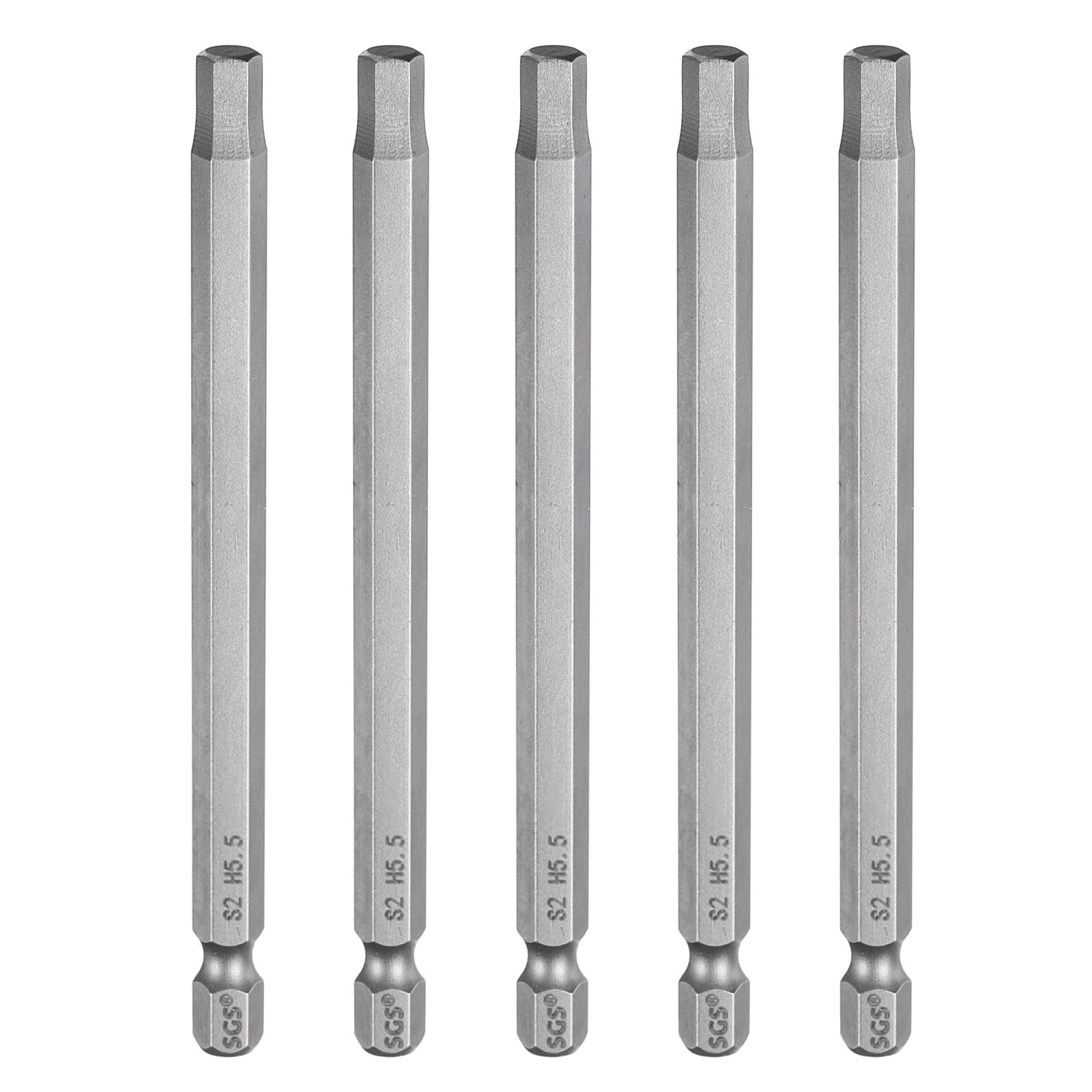 sourcing map 5pcs H5.5 Hex Head Drill Bit Wrench 5.5mm Metric Flat Tip 1/4" Hex Shank 100mm (4") Long Magnetic Hexagonal Screw Driver Socket Industrial Screwdriver Power Bits