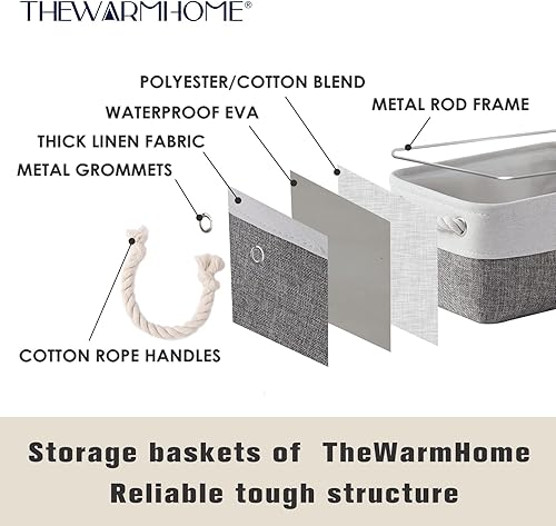 Miniatura 4 de TheWarmHome - Canasta de almacenamiento de tela resistente con asas, plegable, para organización y decoración, para estantes, armario, cuarto del