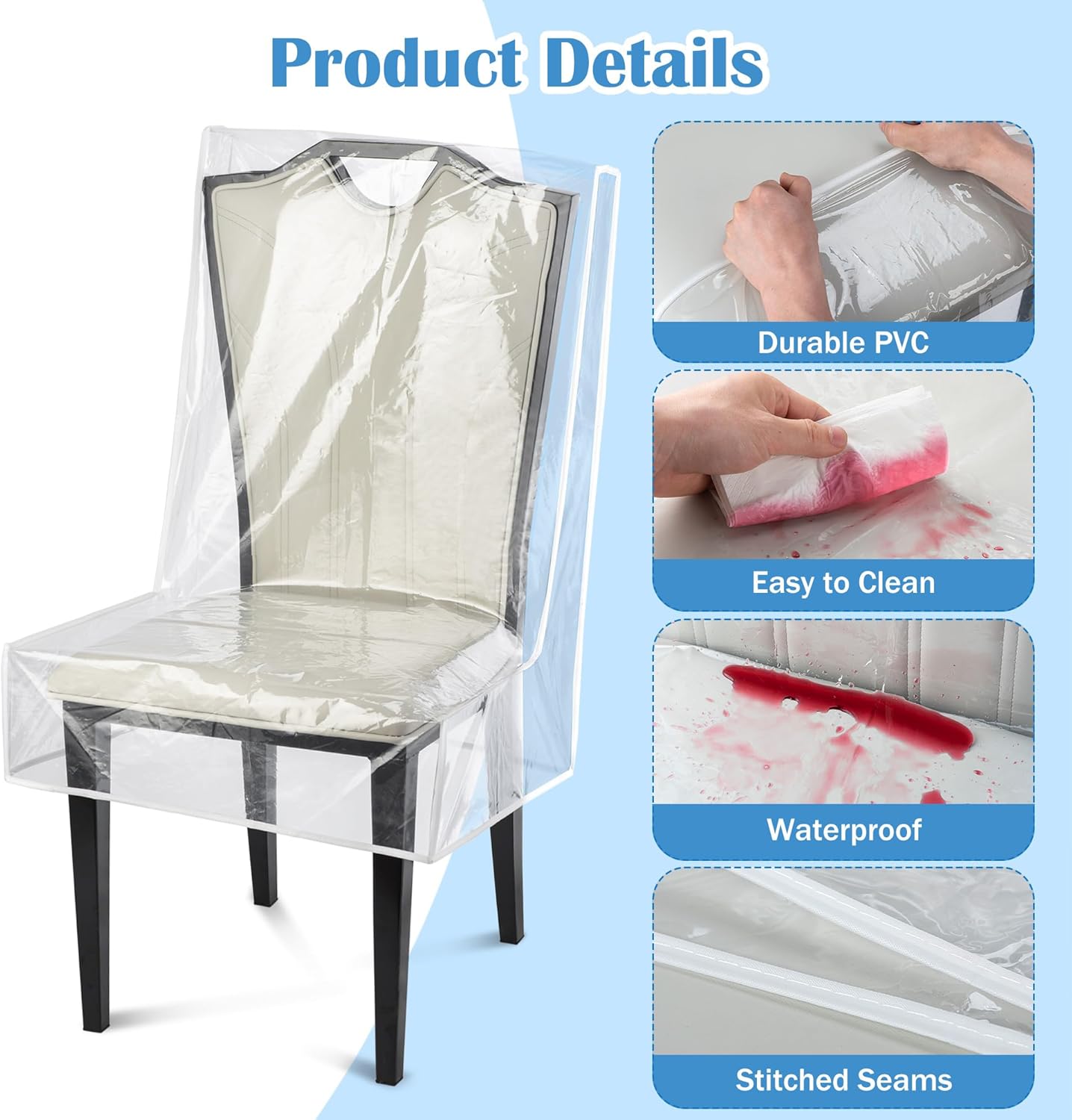 Dining Chair Covers, Waterproof Kitchen Chair Protectors,Clear Plastic Seat Chair Protector,Keep Your Chair Away from Water Dust Stain and Pet Claws W/21 x D/18(Fits 16-23",4 Pack)
