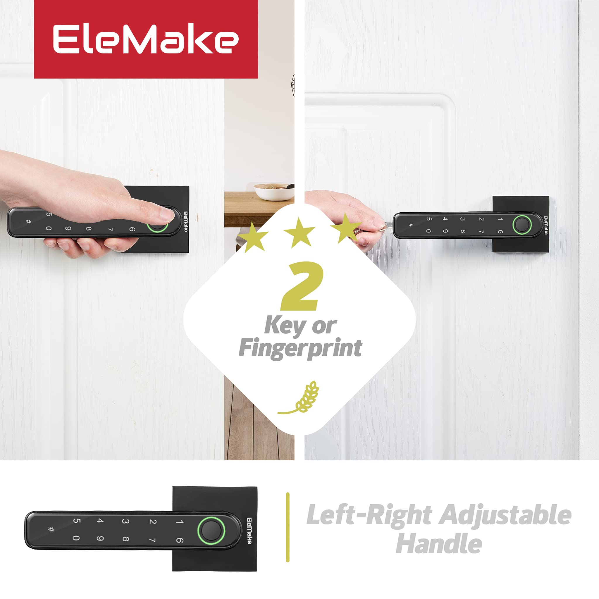 Fingerprint Door Lock - Smart Door Lock Biometric Door Lock, Thumb Print Door knobs with Key, Code, Reversible for Right & Left Sided Doors