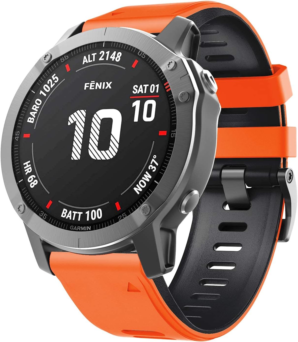 ANCOOL for Fenix 6X Pro Watch Band/Fenix 5X Watch Band/Fenix 7X Watch Band 26MM Silicone Watch Band for Fenix 8 51mm/6X/5X Plus/7X Pro(Orange-Black) - Image 4