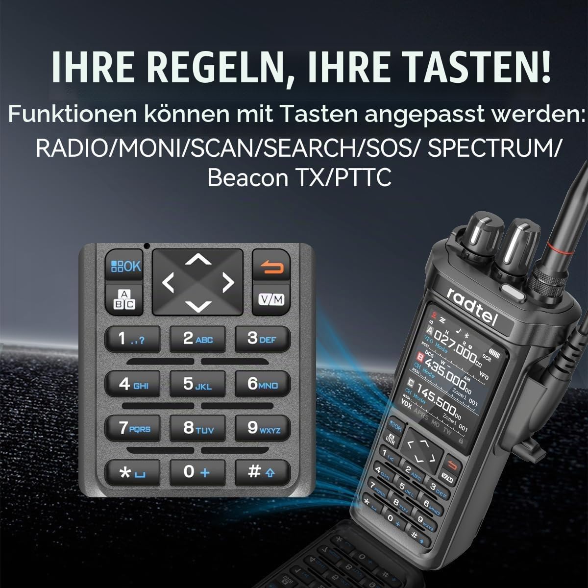 Radtel RT-950 PRO Amateurfunkgerät, 27 MHz TX, GPS/APRS, 10 W Walkie-Talkie mit großer Reichweite, Handfunkgerät, AM/FM/CB/SW/MW/LW RX, Bluetooth-App-Programmierung (mit Programmierkabel, weibliche An