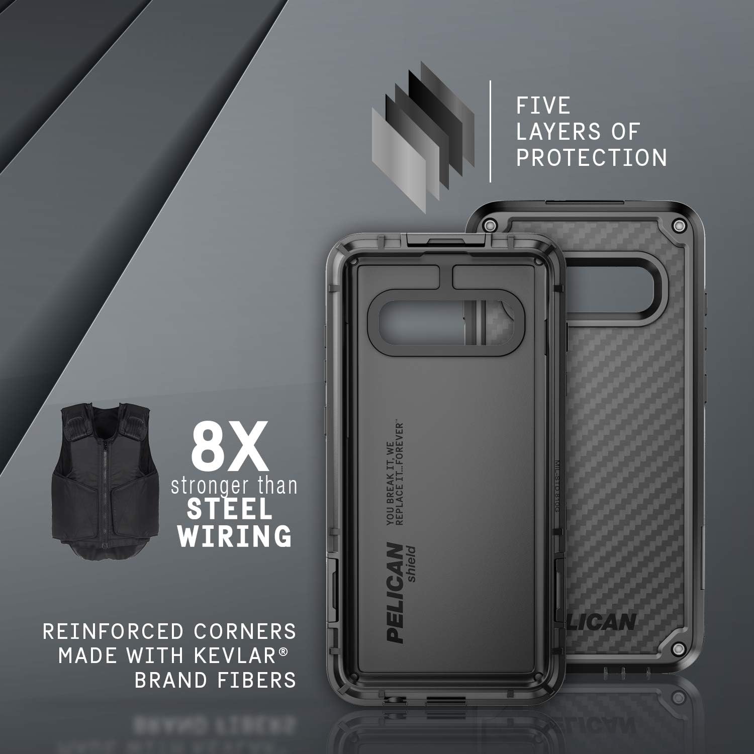 Pelican Shield Samsung Galaxy S10+ Phone Case, 5-Layer Extreme Protective Smartphone Cover, 12-Foot Drop Protection, Kickstand Belt Clip Accessory (Black)