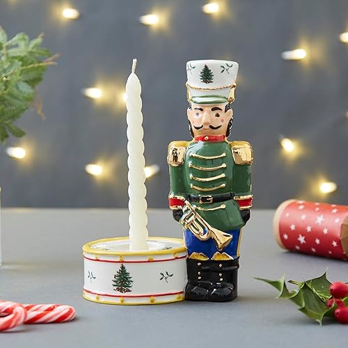 Miniatura 7 de Spode Portavelas de cascanueces de árbol de Navidad, decoración festiva de 7 pulgadas, decoración navideña del hogar, portavelas de loza para velas