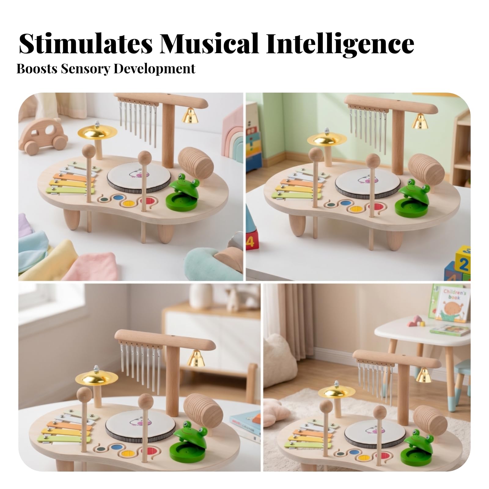 Gralara Dimensioni Compatte Coordinazione Occhio-Mano Gioco Infantile Tavolo Musicale in Legno Tavolo Multiattività in Legno per Bambini