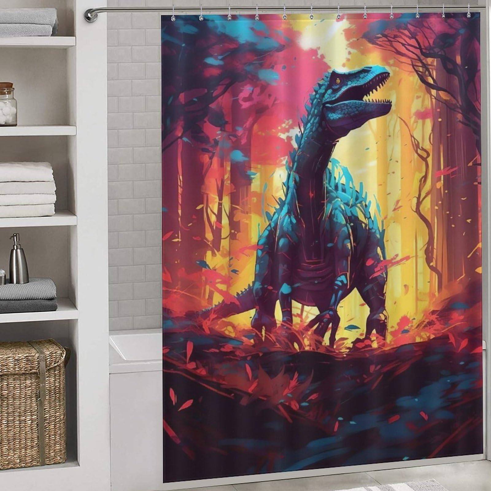 Dinosaure rideau de douche en tissu imperméable lavable avec 12 crochets 168x183cm