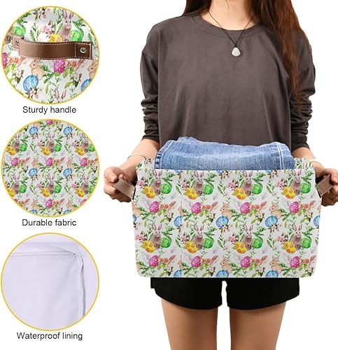 Miniatura 7 de Cesta de almacenamiento plegable grande, bolsa organizadora plegable de tela con asas de 15 x 11 x 9.5 pulgadas