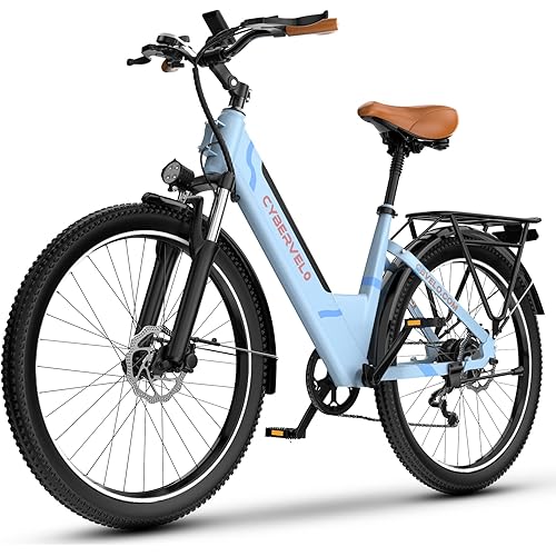 Cybervelo 750W Peak Electric Bike for Adults,up 80 Miles Removable Battery Ebike, 26" Electric E Bike with 7-Speed,Adult Electric Bicycles for Commute Beach Snow Womens/Man All Terrain